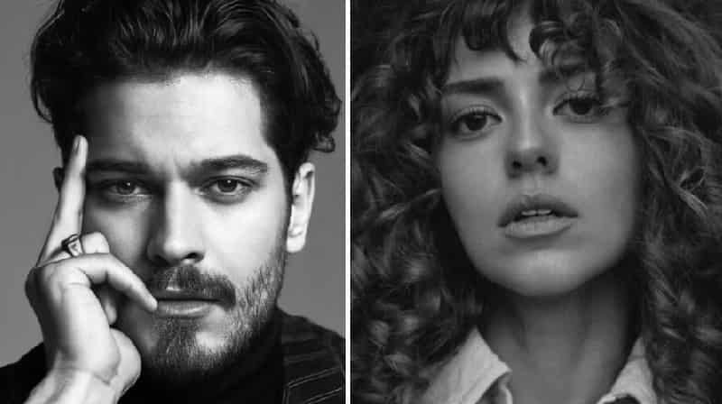 new turkish netflix series Kübra featuring leading actors in black and white, Çağatay Ulusoy and aslıhan malbora with curly hair