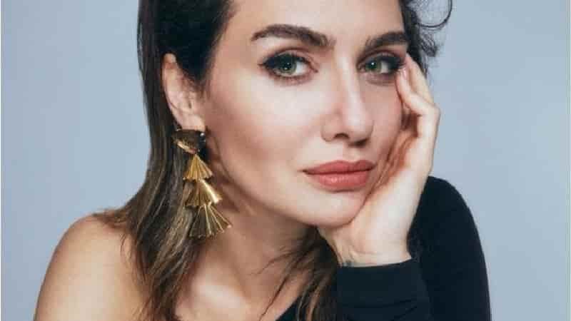turkish actress of the netflix series Kuş Uçuşu, jack daniels birce akalay close up face with big earning and long hair